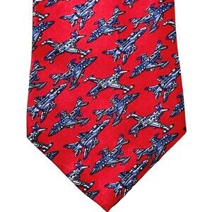 Joe Boxer Tie Vtg Jet Airplane Out'a Range Red USAF Pilot Italian Silk USA Army